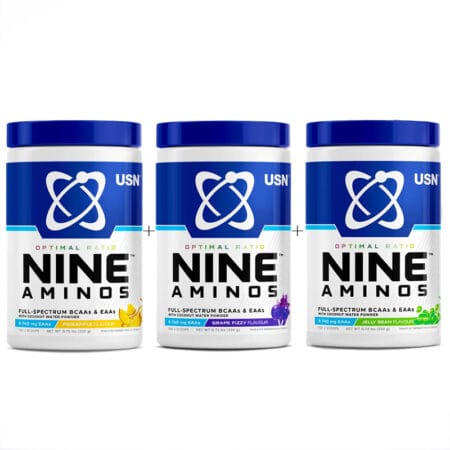 USN Nine Aminos, Ultimate Workout Hydration, BCAA & EAA Electrolyte Drink 330gr X 3 (90 servings)