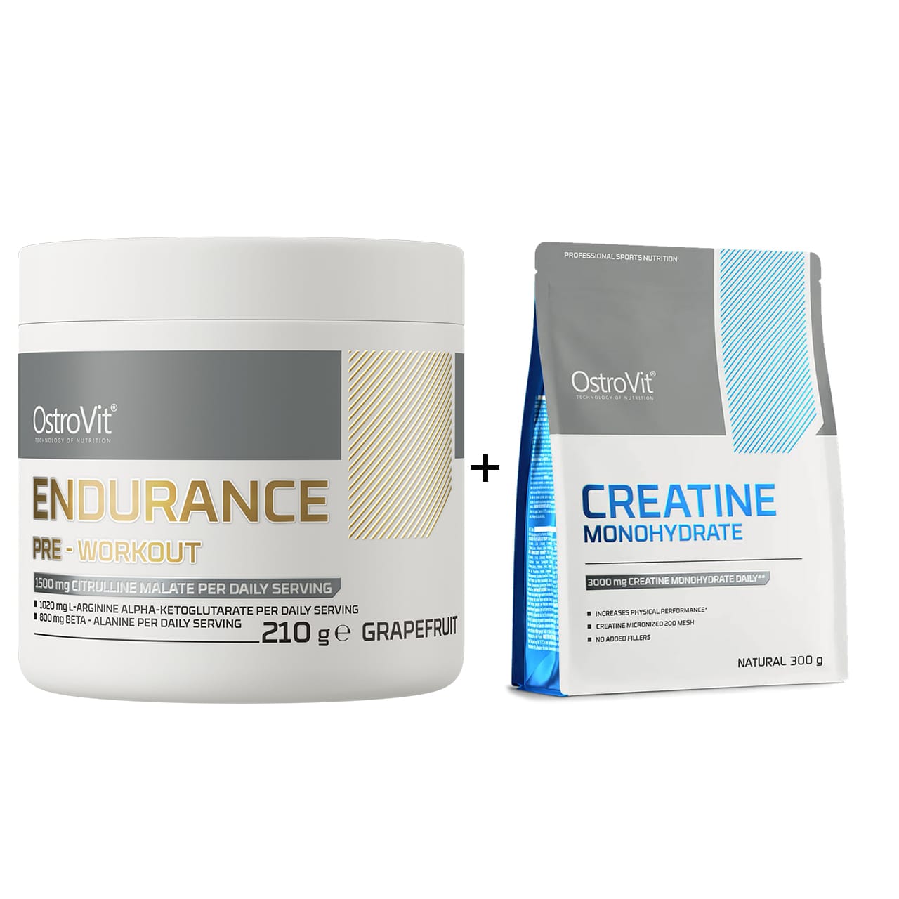 OstroVit Endurance Pre-Workout 210 g - Grapefruit + OstroVit Creatine Monohydrate 300 g